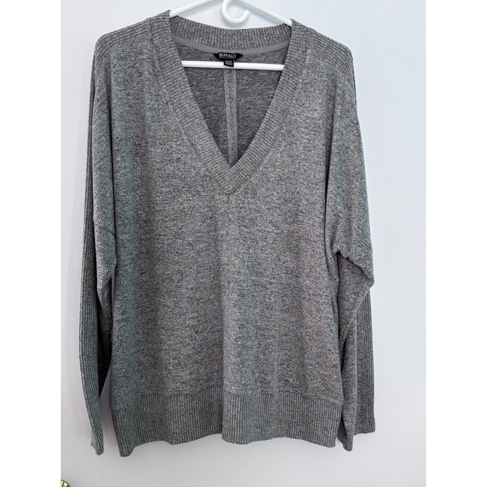 Buffalo David Bitton Mens XL Grey Heathered V-Neck Knit Sweater Long Sleeve